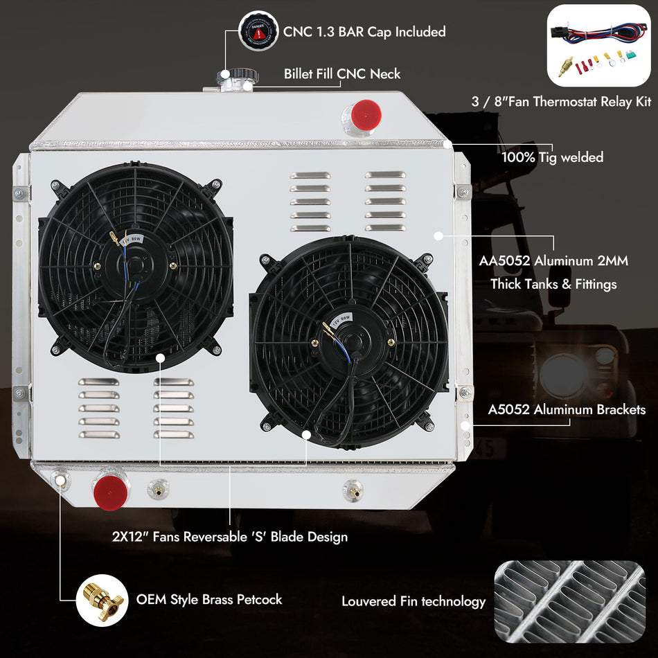 3 Row Radiator with Shroud Fan Relay For 68-79 Ford F100 F150 F250 F350 Bronco V8