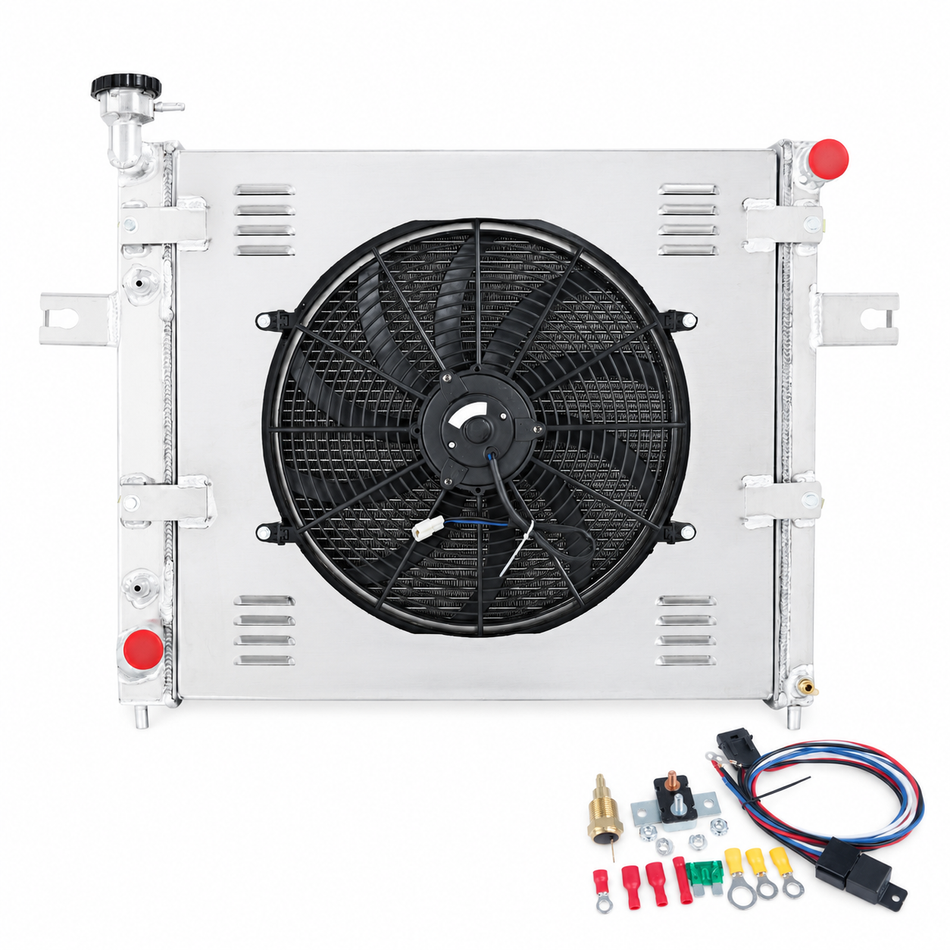 AlloyWorks 3Row Aluminum Radiator+Shroud+Fan For 1999-2004 Jeep Grand Cherokee 4.0L AU
