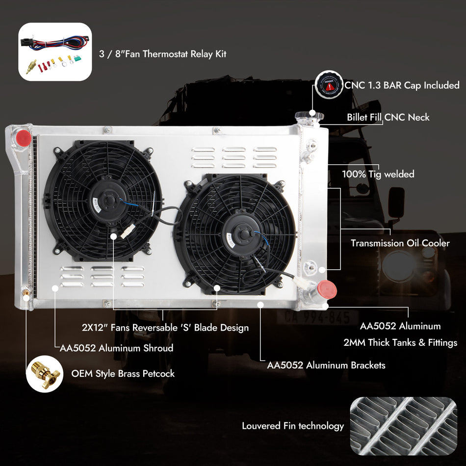 AlloyWorks 3 Rows Radiator with Shroud Fans For 1967-1972 Chevy Blazer/GMC C/K 10 20 30 Truck AU
